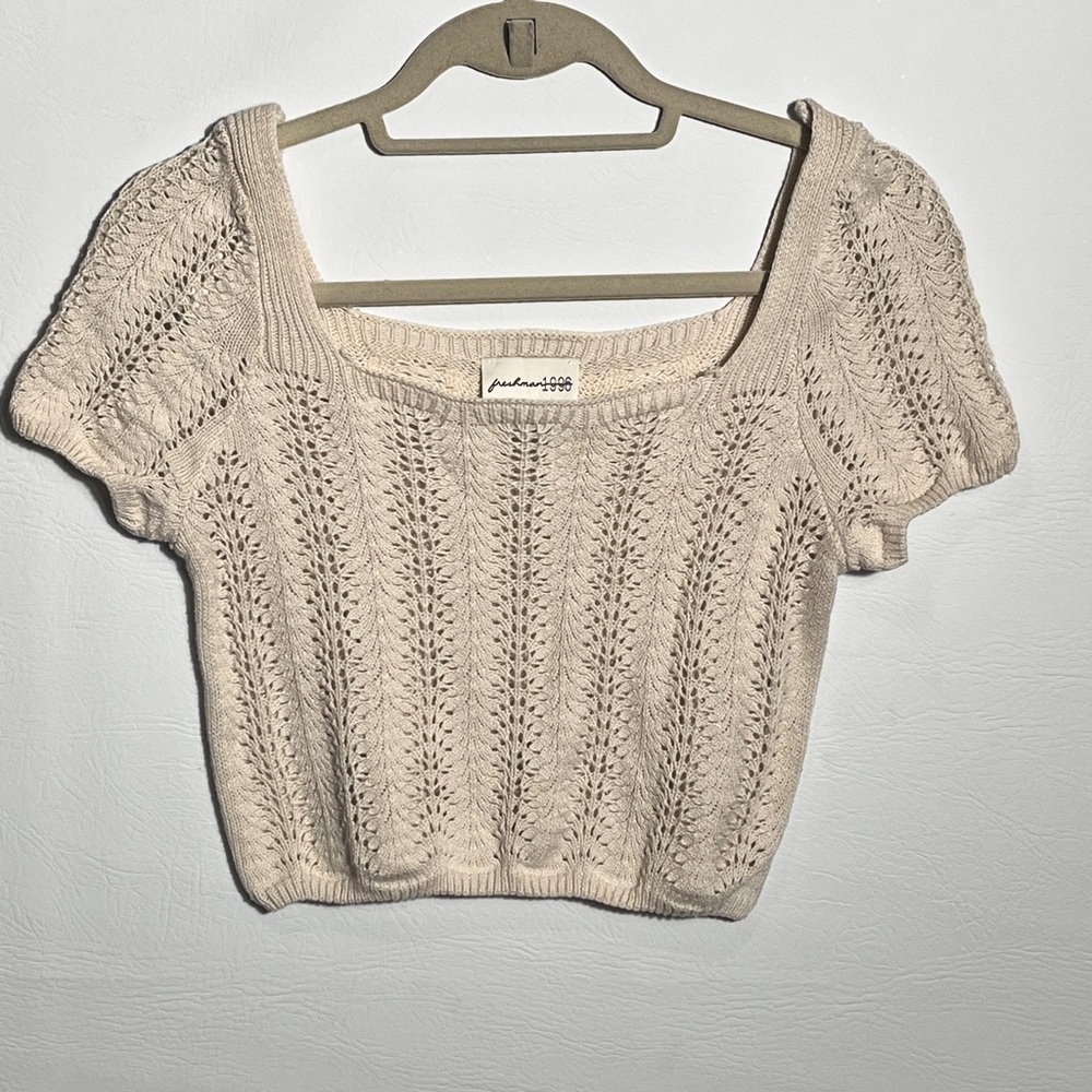 Freshman 1996 Cream Knit Cropped Sweater Top NWOT XS